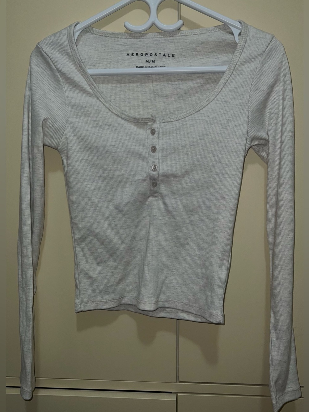 Aeropostale Off-White Ribbed Long Sleeve Henley